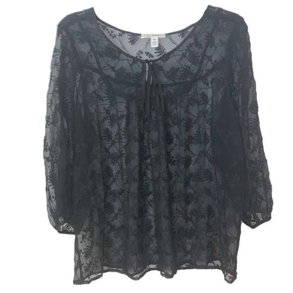 Black 100% Silk Blouse With Floral Embroidery - Picture 1 of 9